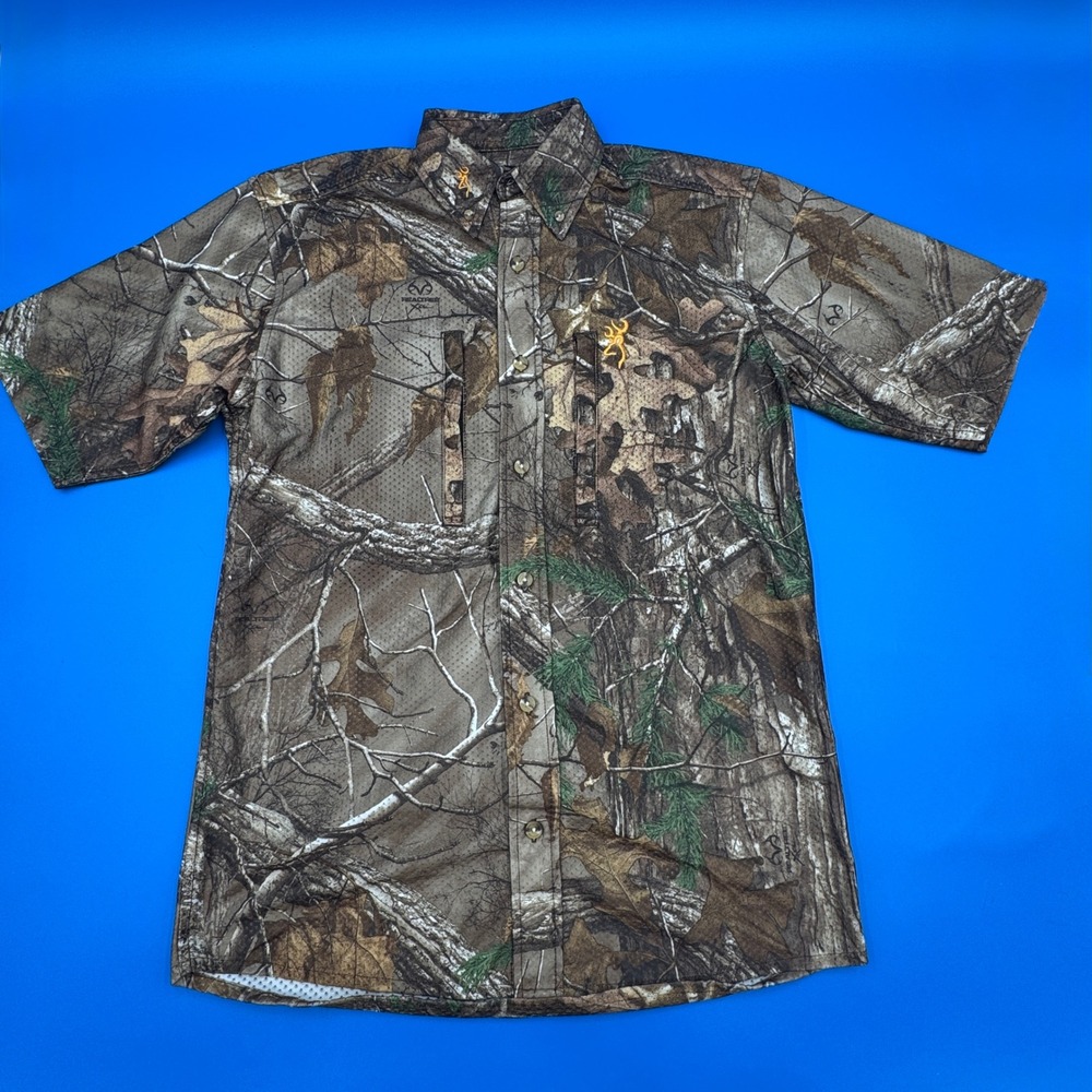 Browning Mens Realtree Camo Mesh Lined Short Sleeve Button Down Shirt Small